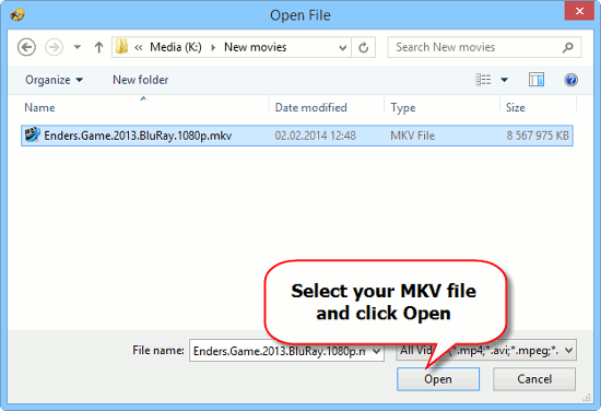 Select MKV to convert to MP4