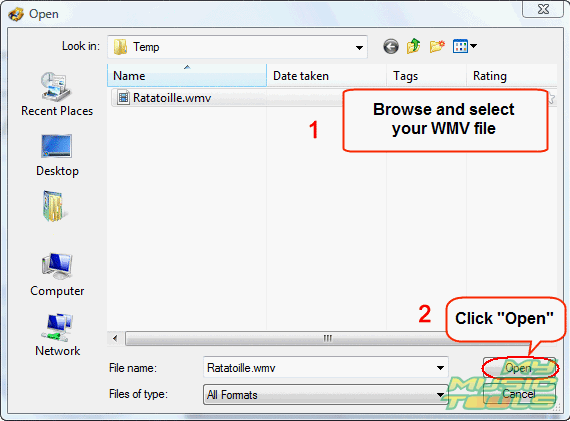Open WMV file