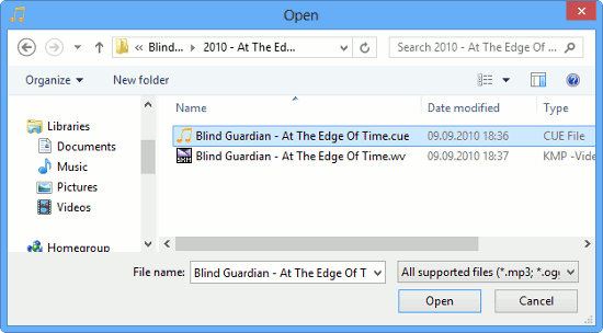 Open CUE file to play