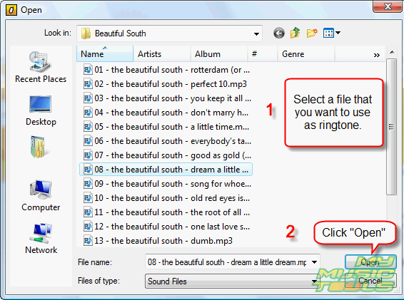 Browse to your audio files and select one