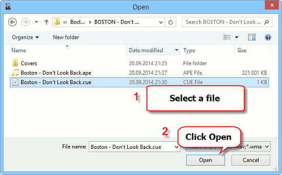 Open APE file to split