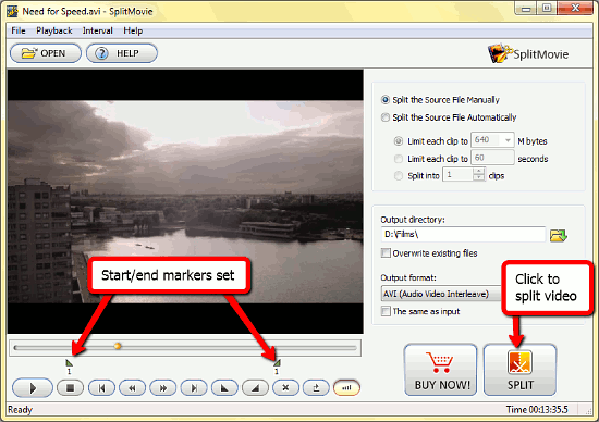 Split video file
