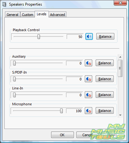 Levels of playback devices in Vista