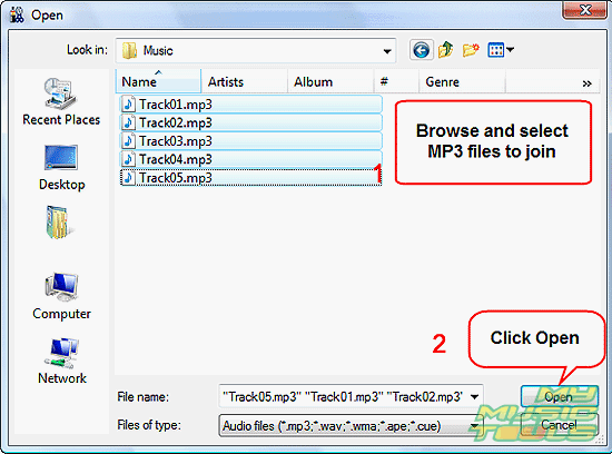Select MP3 files to join