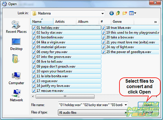 Select WAV files to convert