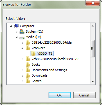 Select a DVD drive or a folder containing a DVD structure