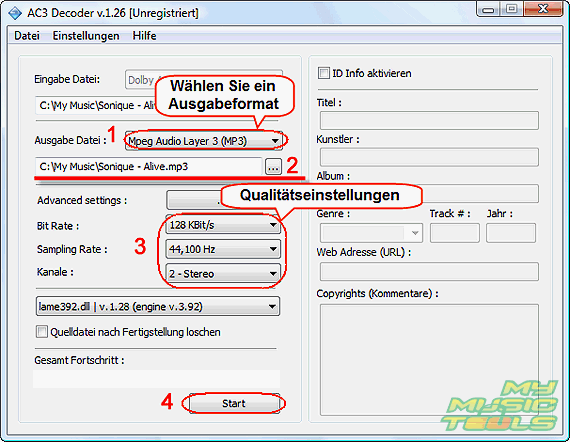 Ausgabeformat whlen und konvertieren